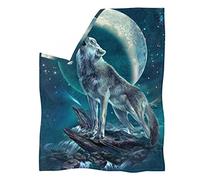 Jndtueit Kids Plush Throw Blanket Galaxy Howling Wolves Design Fleece Blanket for Sofa/Couch/Chair,Galaxy Wolf Bedding Blanket Cozy Warm Soft XS