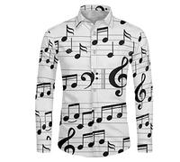 Jndtueit Mens Music Notes Retro Style Streetwear Button-Down Slim Fit Dress Shirts Golf Athletic Hawaiian T-Shirts Tops