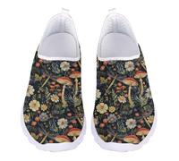 Jndtueit Mushroom Forest Blue Floral Walk Loafers Wide Toe Work Sneakers Mesh Trainers Driving Shoes for Women Men