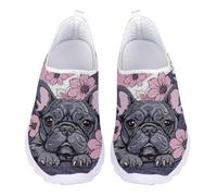 Jndtueit Pug Dog Flower Running Loafers Wide Toe Leisure Driving Tennis Loafer for Women Travel Walking Trainers Work Gym Shoes