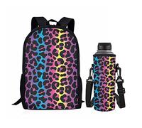 Jndtueit Rainbow Leopard Print Kids School Backpack Durable Lightweight Bookbag with Neoprene Water Bottle Holder Cooler Bag Children Girls Boys 2 in 1