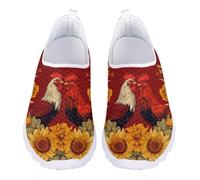 Jndtueit Red Chicken Rooster Sunflower Walking Loafer Mesh Office Tennis Barefoot Shoes Athletic Outdoor Hiking Sneakers for Women
