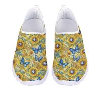 Jndtueit Retro Butterfly Yellow Sunflower Walking Loafer Mesh Business Flat Shoes Jogging Driving Sneakers for Women