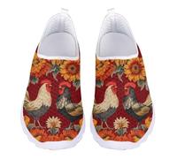 Jndtueit Retro Chicken Sunflower Red Walking Loafers Tennis Cycling Athletic Shoes Mesh Running Fitness Sneakers for Women Men