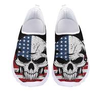 Jndtueit Retro Skull US Flag Walking Loafers Running Sneakers Casual Fitness Training Athletic Driving Shoes for Women Men