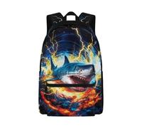 Jndtueit Shark Flame Blue Bookbag for School Boys Backpack for High School Kids Girls Lightweight Backpack Daypack 17 Inch Rucksack with Multiple Pockets