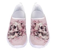 Jndtueit Skull Cherry Blossom Floral Sports Leisure Loafer for Women Work Shoes Slip On Sports Sneaker for Walking Jogging Gym