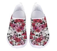Jndtueit Skull Hibiscus Floral Walking Loafers Running Driving Tennis Hiking Shoes Mesh Sport Sneakers for Women Ladies Girls