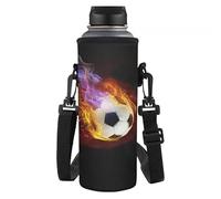 Jndtueit Soccer Water Bottle Pouch Holder Sleeve, Fire Football Insulated Crossbody Water, Flame Ball Sling Bottle Bag Case