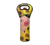 Jndtueit Sunflower Pig Wine Carrier Tote Bag, Flower Leakproof Travel Wine Bags for Picnic Travel, Great Gift for Wine Lover 2
