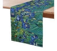 Jndtueit Table Runner for Long Tables, Irises Flower Seasonal Anniversary Holiday Kitchen Table Decoration, Blue Floral