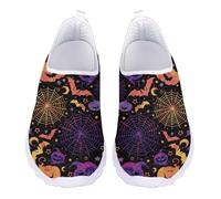 Jndtueit Thanksgiving Purple Pumpkin Orange Bat Walking Flat Fashion Mesh Loafers Slip-On Leisure Business Shoes Jogging Sneakers for Women