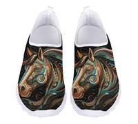 Jndtueit Tribe Horse Walking Sneakers Pull-On Work Business Loafers Flats for Women Men Classic Travel Outdoor Mesh Shoes, Black