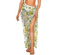 Jndtueit Tropical Lemon White Flower Women's Swimsuit Scarf Swimwear Coverup Sarong Coverups Beach Wrap Sheer Bikini Wraps Chiffon Cover Ups Kimono Bathing Suit Coverups for Swimwear