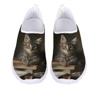Jndtueit Unisex Cat Black Mesh Walking Loafers for Women Work Office Shoes Breathable Outdoor Athletic Sports Sneaker for Travel