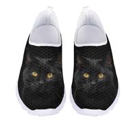 Jndtueit Unisex Cat Black Office Loafers Wide Width Work Shoes No Slip Running Driving Cycling Sneakers for Women Men