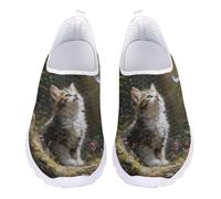 Jndtueit Unisex Cat Green Forest Walking Barefoot Sneakers Wide Toe Driving Work Loafers for Women Men Flats Fitness Outdoor Mesh Shoes