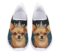 Jndtueit Unisex Chihuahua Blue Floral Work Loafers Travel Walking Jogging Sneakers Flat Mesh Driving Boat Shoes for Women Men