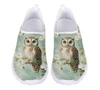Jndtueit Unisex Owl Floral Running Sneakers Wide Toe Tennis Office Loafer for Women Men Travel Exercise Business Mesh Shoes, Green