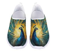 Jndtueit Watercolor Peacock Blue Running Sneakers Mesh Tennis Loafer for Women No Slip Travel Exercise Sport Outdoor Shoes