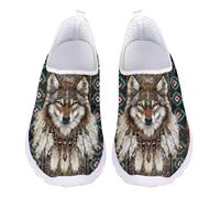 Jndtueit Wolf Aztec Tribe Ethnic Brown Running Sneaker Casual Tennis Loafer for Women Men Slip On Workout Travel Walking Birthday Shoes