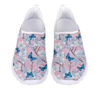 Jndtueit Women's Blue Butterfly Flower Pink Work Loafer Wide Toe Outdoor Running Sneakers Walker Training Athletic Driving Shoes for Travel
