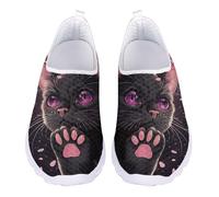 Jndtueit Women's Cat Floral Cherry Blossom Walking Loafer Mesh Cycling Tennis Shoes Athletic Sneakers for All Weather
