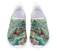Jndtueit Women's Green Turtle Plumeria Running Sneakers Comfy Tennis Loafer Work Shoes for Travel Walking Outdoor