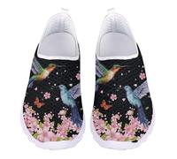 Jndtueit Women's Hummingbird Cherry Blossom Running Sneaker Slip On Tennis Loafers Fitness Walking Work Gym Shoes, Black