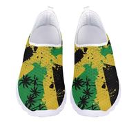 Jndtueit Women's Jamaican Flag Walking Flat Fashion Mesh Work Loafers Slip-On Leisure Business Shoes Green Exercise Sneakers