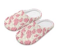 Jndtueit Womens Pink Cow Skin Fuzzy Slippers Indoor Bedroom Slipper with Memory Foam Wool-Like House Shoe Anti-Skid Sole for Women Ladies Adults