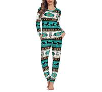 Jndtueit Women's Western Aztec Africa Ethnic Horse Pajama Set Size XS-6XL 2 Piece Sleepwear Shirts Top and Sweatpants with Pocket