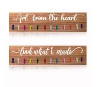 JNFEUI Set of 2 Kids Art Display-Look What I Made -Wooden Sign with Clips Children Artwork Display for Wall,Sturdy Board for Displaying Children's Work,Playroom Wall Decor,Bedroom Classroom Decor