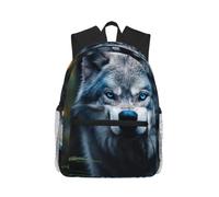 jngmeng Blue Eyes Wolf1 Print Lightweight Water-Resistant Casual Unisex Backpack Daily Use Beach Travel Hiking