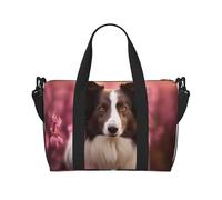 jngmeng Border Collie Florals Print Versatile Hand Travel Bag Lightweight Weekend Shoulder Handbag Daily Camping