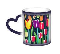 jngmeng Colorful Tulips Print Starry Sky Color-Changing Mug Kitchens Offices Dorms Cafes Ceramic Coffee Mugs