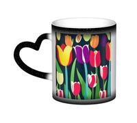 jngmeng Colorful Tulips Print Starry Sky Color-Changing Mug Kitchens Offices Dorms Cafes Ceramic Coffee Mugs