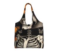 jngmeng Cool Skeleton Print Extra-Large Canvas Tote Bag Eco-Friendly Shoulder Bags Daily Shopping Beach Travel