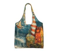 jngmeng The Seaside Lighthouse Print Extra-Large Canvas Tote Bag Eco-Friendly Shoulder Bags Daily Shopping Beach Travel