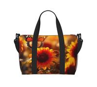 jngmeng Yellow Sunflowers With Red Butterfly1 Print Versatile Hand Travel Bag Lightweight Weekend Shoulder Handbag Daily Camping