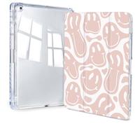 Jngnpn Case for iPad 9th/ 8th/ 7th Generation Case 10.2 Inch (2021/2020/2019 Release), Slim Trifold Clear Back Transparent Cover with Pencil Holder & Auto Sleep/Wake Cover,Smile Print