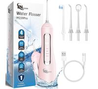 JNGOODS Cordless Water Dental Flosser Oral irrigator,JNGOODS 300ml Rechargeable Water flosser for Teeth IPX7 Waterproof 4 Modes Portable Oral Irrigator with 4 Jet Tips, Travel Home use (Pink)