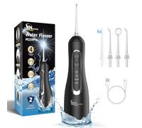 JNGOODS Cordless Water Dental Flosser Oral irrigator,JNGOODS 300ml Rechargeable Water flosser for Teeth IPX7 Waterproof 4 Modes Portable Oral Irrigator with 4 Jet Tips, Travel Home use (Black)