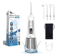 JNGOODS JNGOODS Rechargeable Dental Water Flosser 300ml for Teeth IPX7 Waterproof 9 Modes LED Display with 4 Jet Tips for Travel and Home (White)