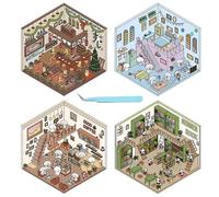 JNGTKL 3D House Stickers, 4 Pcs DIY Sticker Scene, Green, Vinyl, Whimsical, Suitable for Adults & Children, Indoor Use, Plastic & Glass Surface