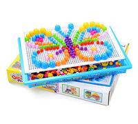 JNGUOSICN 296 Pcs Mushroom Nails Mosaic Pegboard Colorful Peg Board Creative DIY Mushroom Button Jigsaw Puzzle Games Birthday Gift