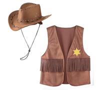 JNGUOSICN 2Pcs Western Cowboy Accessories Set for Kid Western Style Cowgirl Dress Up Outfit Cowboy Tasseled Vest with Hat Children Fancy Dress Accessories for Halloween Cosplay Party