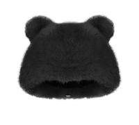JNGUOSICN Cute Beanie Hats Women Bears Cat Ears Knitted Faux Fur Hat Winter Furry Warm Cap for Autumn Cold Winter Birthday Christmas New Year Present Black