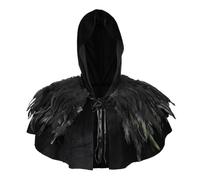 JNGUOSICN Medieval Hooded Cape with Feather Shrug Set Men Women Gothic Costume Robe Witch Wizard Vampire Death Devil Monk Cape for Halloween Costume Party Props