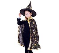 JNGUOSICN Witch Dress Up Magician Cape for Kids Pumpkin Costume Wizard Cloak Hat Set Shiny Star Fancy Dress Halloween Costume Accessories for Easter Cosplay Themed Outfits Gifts